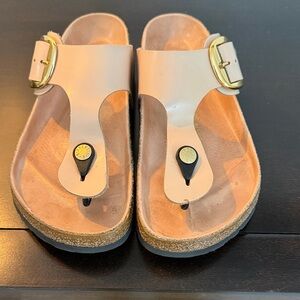 Birkenstock Gizeh Nude Pink Big Buckle Sandals with Gold Buckle